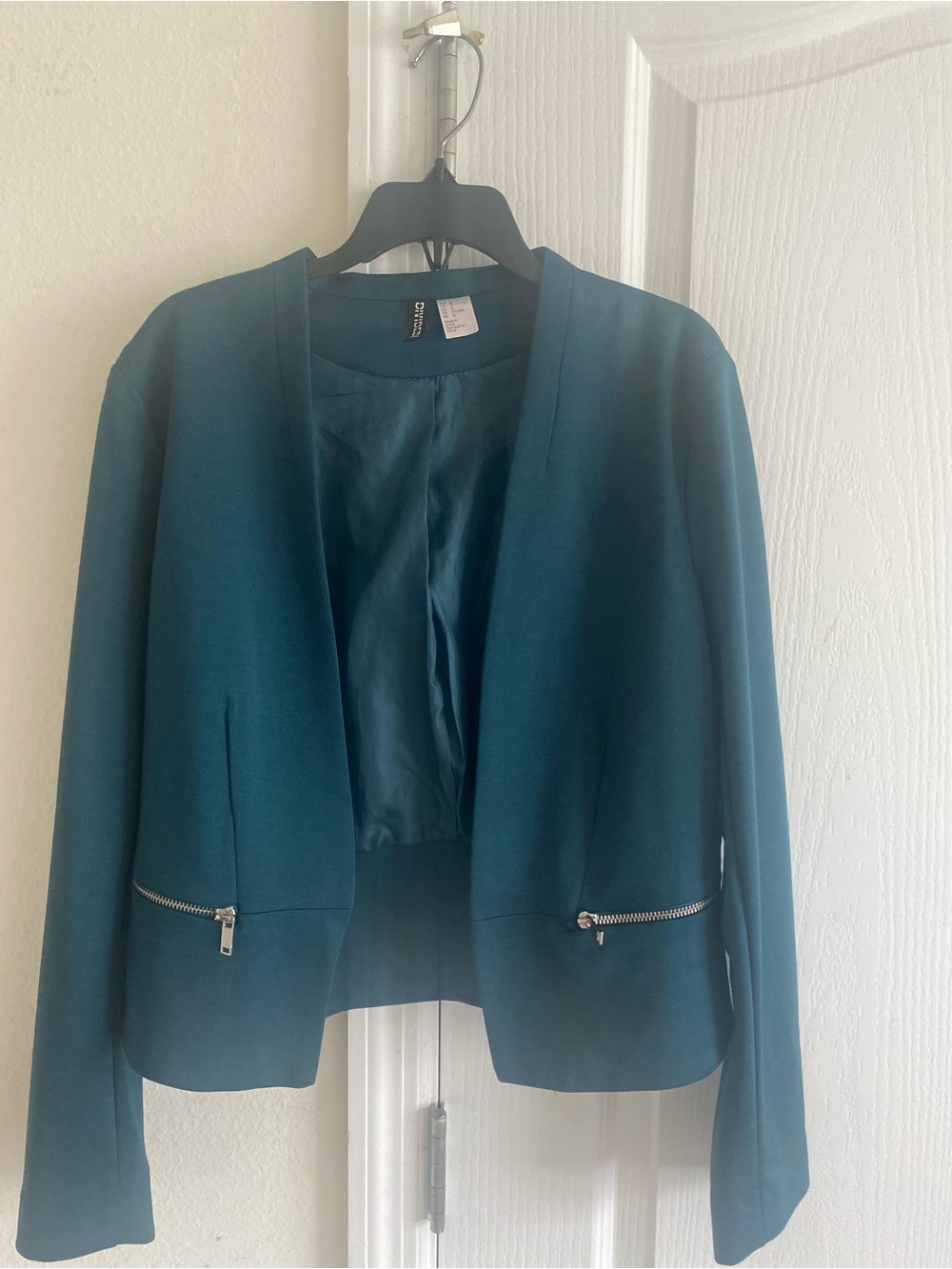 Divided Teal Open-Front Women's Blazer with Zip Pockets
